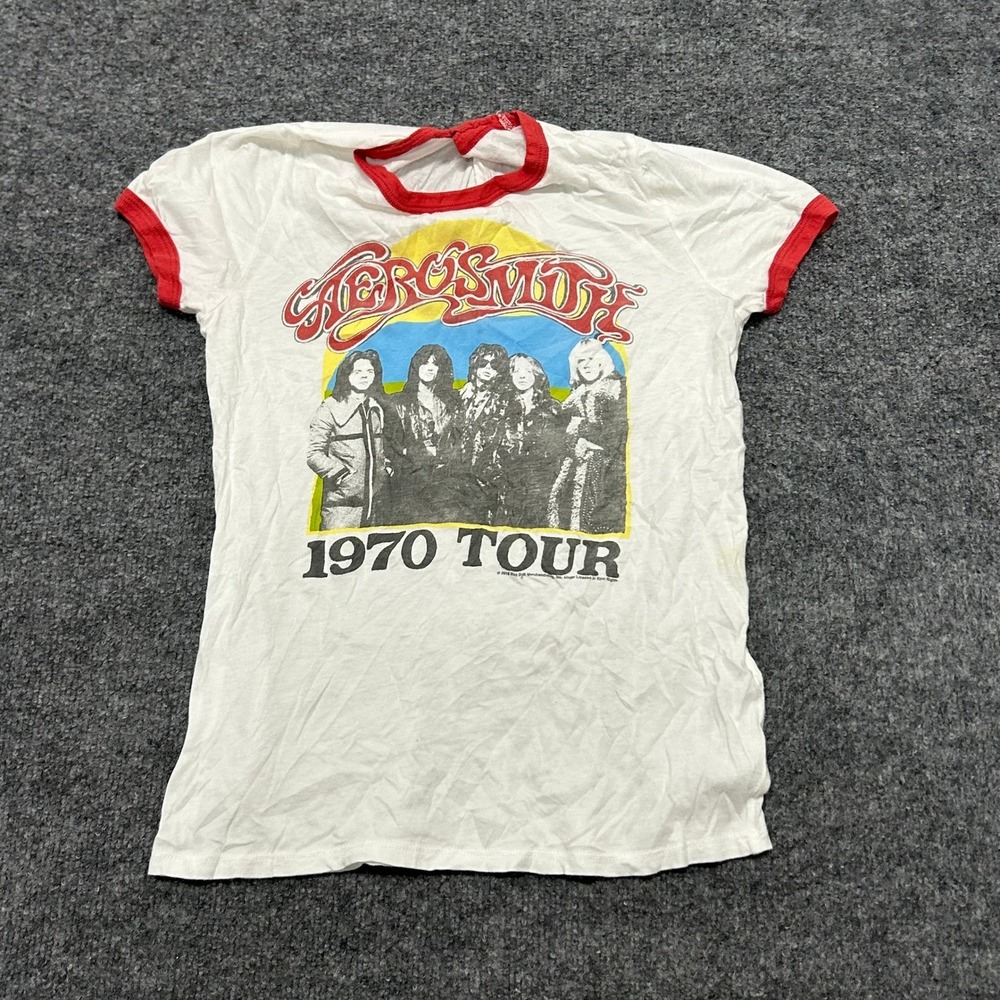 Aerosmith T-Shirt Womens Size S White Red Cotton Modal Ringer 1970 Tour USA Made
